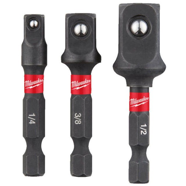 Адаптери за ударен винтоверт MILWAUKEE 1/4″ шестограм – 1/2, 1/4, 3/8 квадрат / 4932479228 